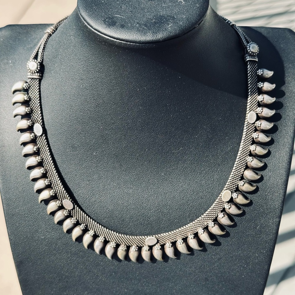 Vintage Rajasthan Indian Sterling Silver Necklace Signed 925